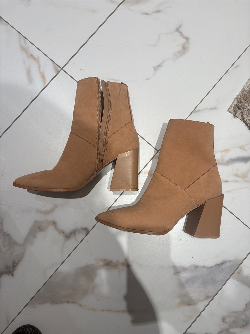 Aldo Tan Suede Pointed Toe Block Heel Ankle Boots